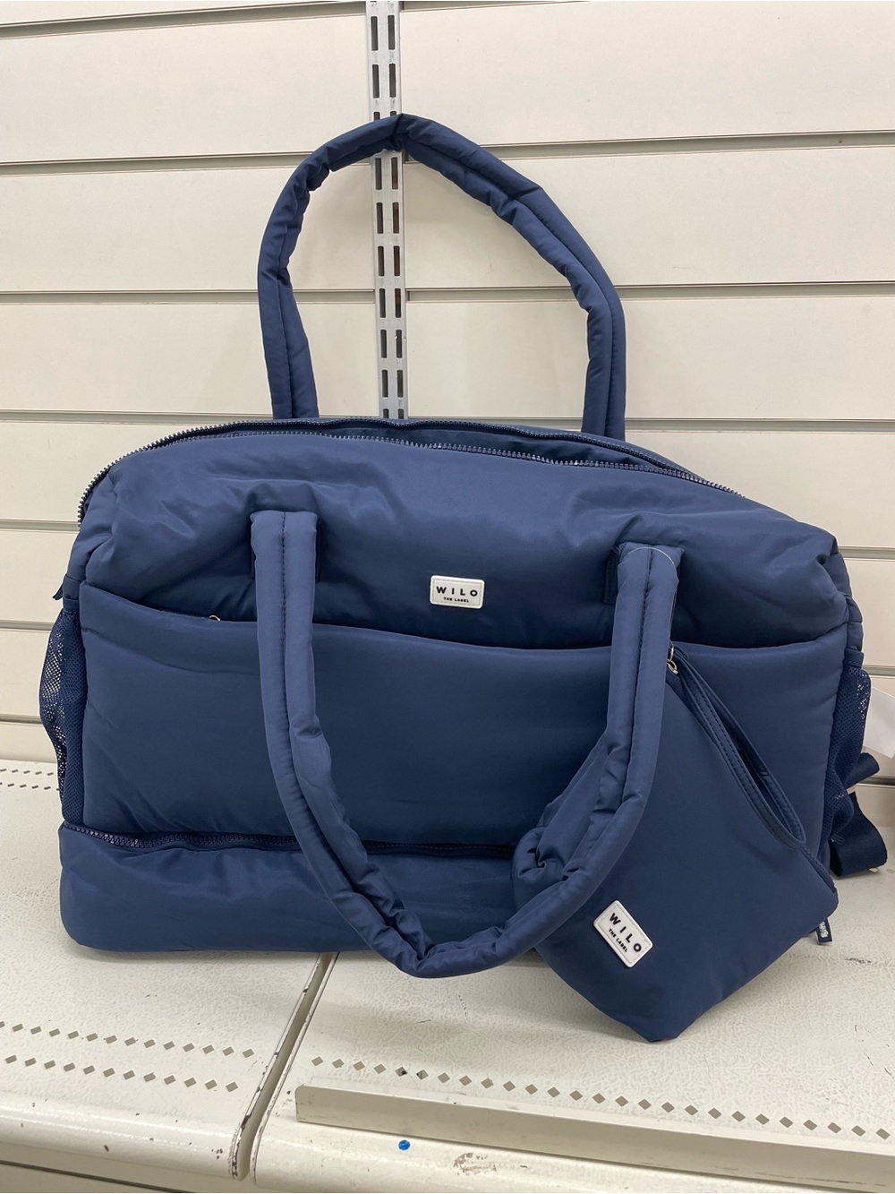 Wilo Navy Quilted Tote Bag with Removable Pouch